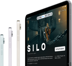 Három
iPad Air oldalnézetből, valamint egy negyedik a kijelzőjén A siló című Apple TV+-sorozattal